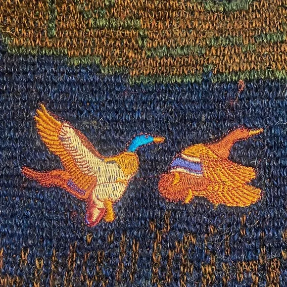 Vintage duck scene Men's Blue and Green Sweater Collectif XL $80 - Picture 2 of 7